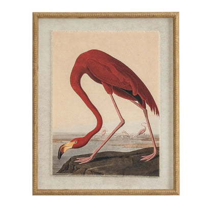 Flora & Fauna Collection Flamingo On Linen In Beaded Frame BlissVeranda