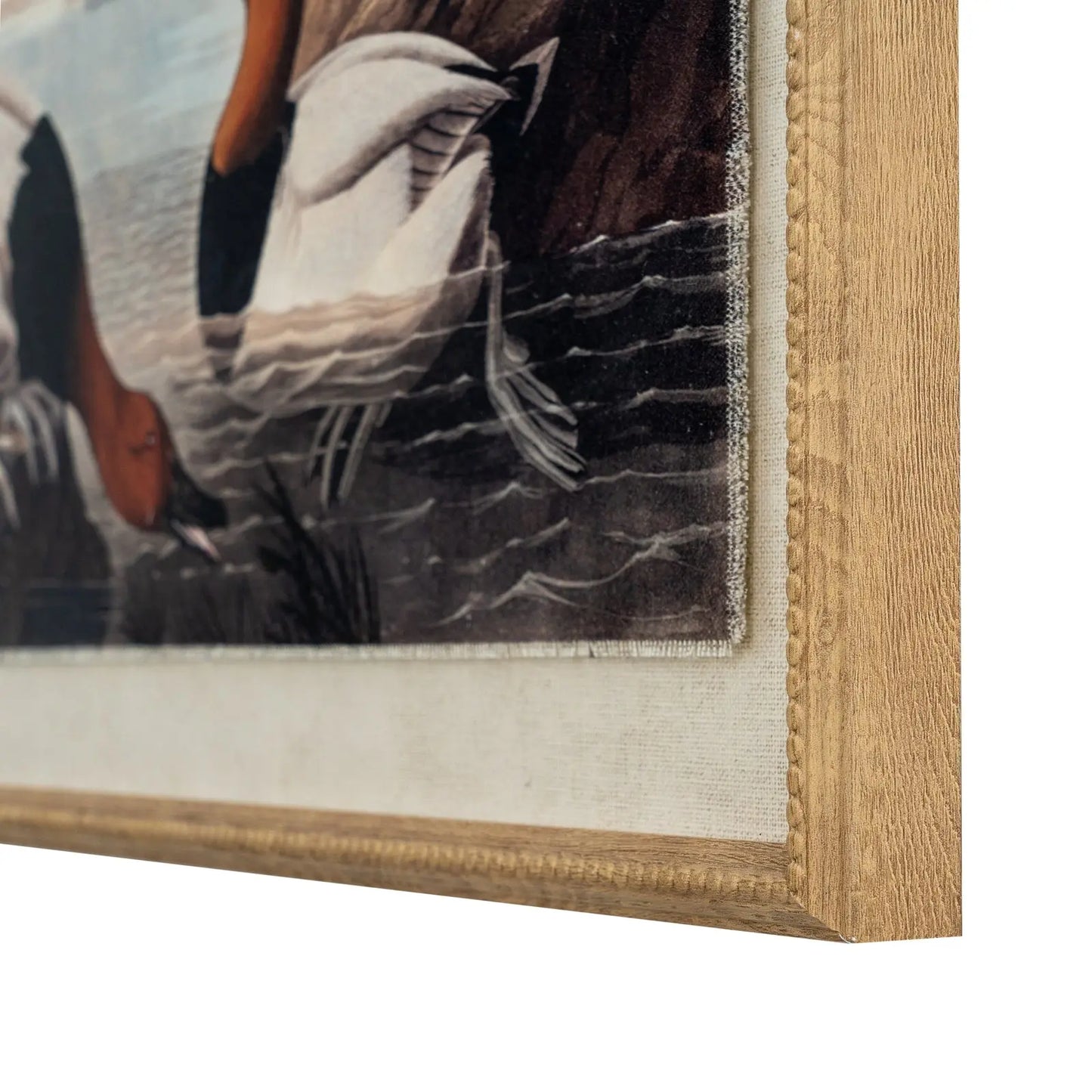 Close-up of a framed painting with a wooden frame.