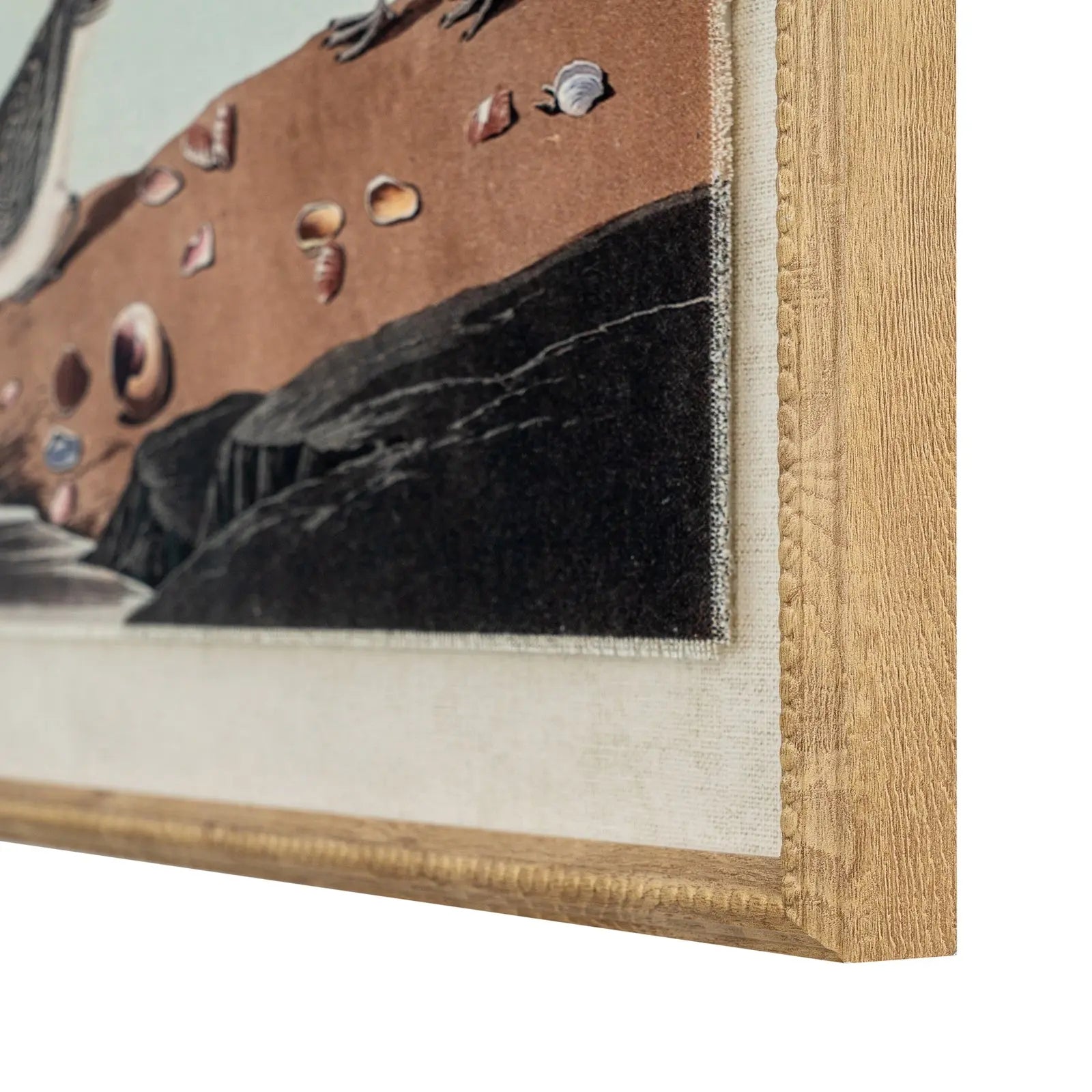 Framed artwork with a natural wood border
