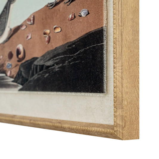 Framed artwork with a natural wood border