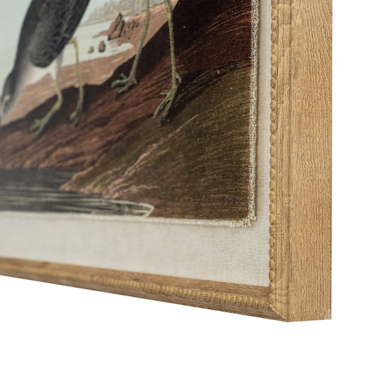 Framed artwork with a wooden border on a white background