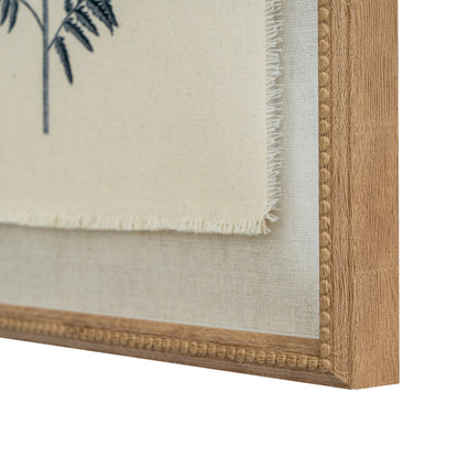 Framed artwork with a wooden border and textured fabric background