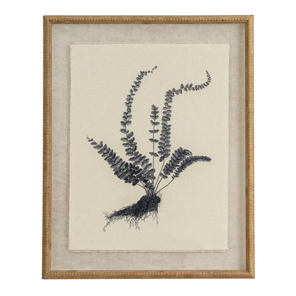 Framed artwork of a black fern on a beige background
