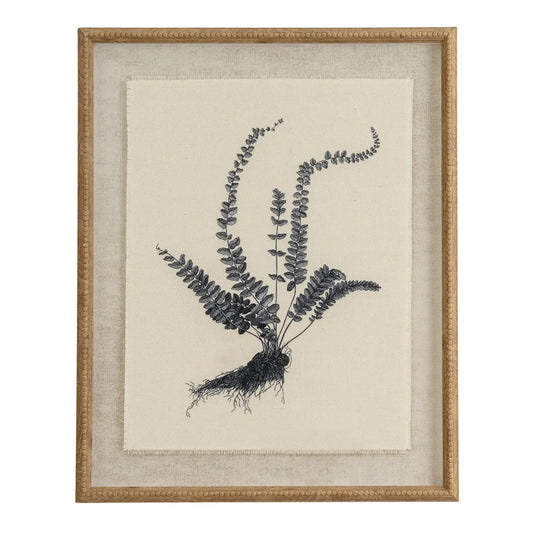 Framed artwork of a black fern on a beige background