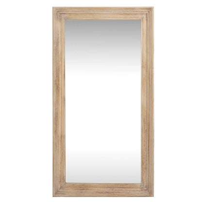 Rectangular mirror with a wooden frame on a white background