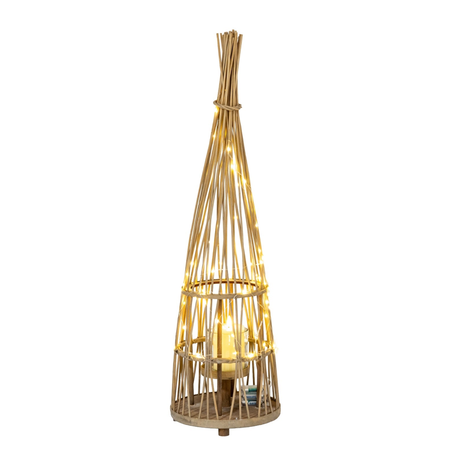Medium Conical Wicker Lantern With Glass Holder & LED Lights  Lighting > Candle Holders BlissVeranda