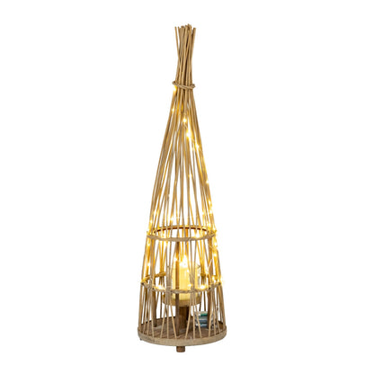 Medium Conical Wicker Lantern With Glass Holder & LED Lights  Lighting > Candle Holders BlissVeranda