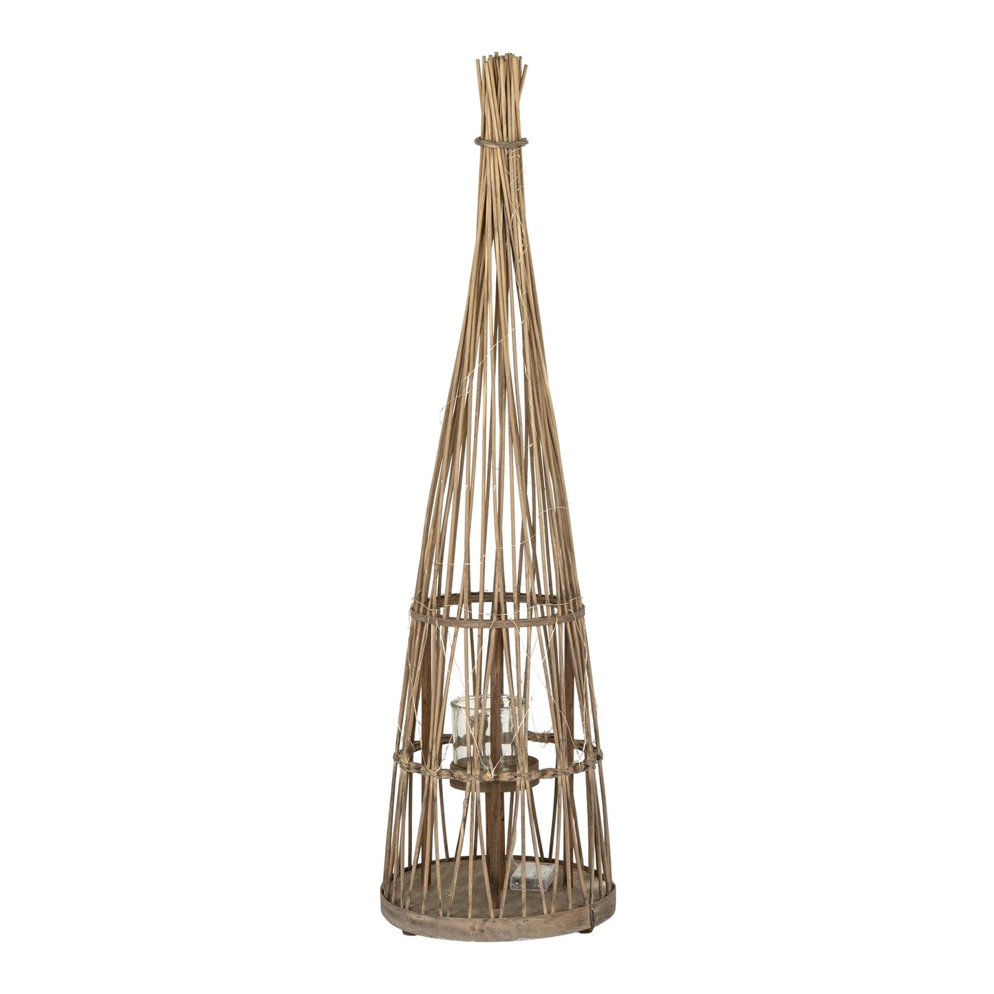 Medium Conical Wicker Lantern With Glass Holder & LED Lights  Lighting > Candle Holders BlissVeranda
