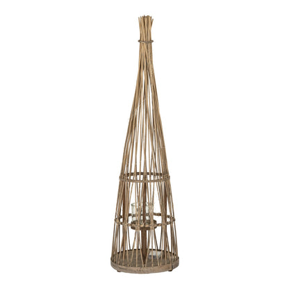 Medium Conical Wicker Lantern With Glass Holder & LED Lights  Lighting > Candle Holders BlissVeranda