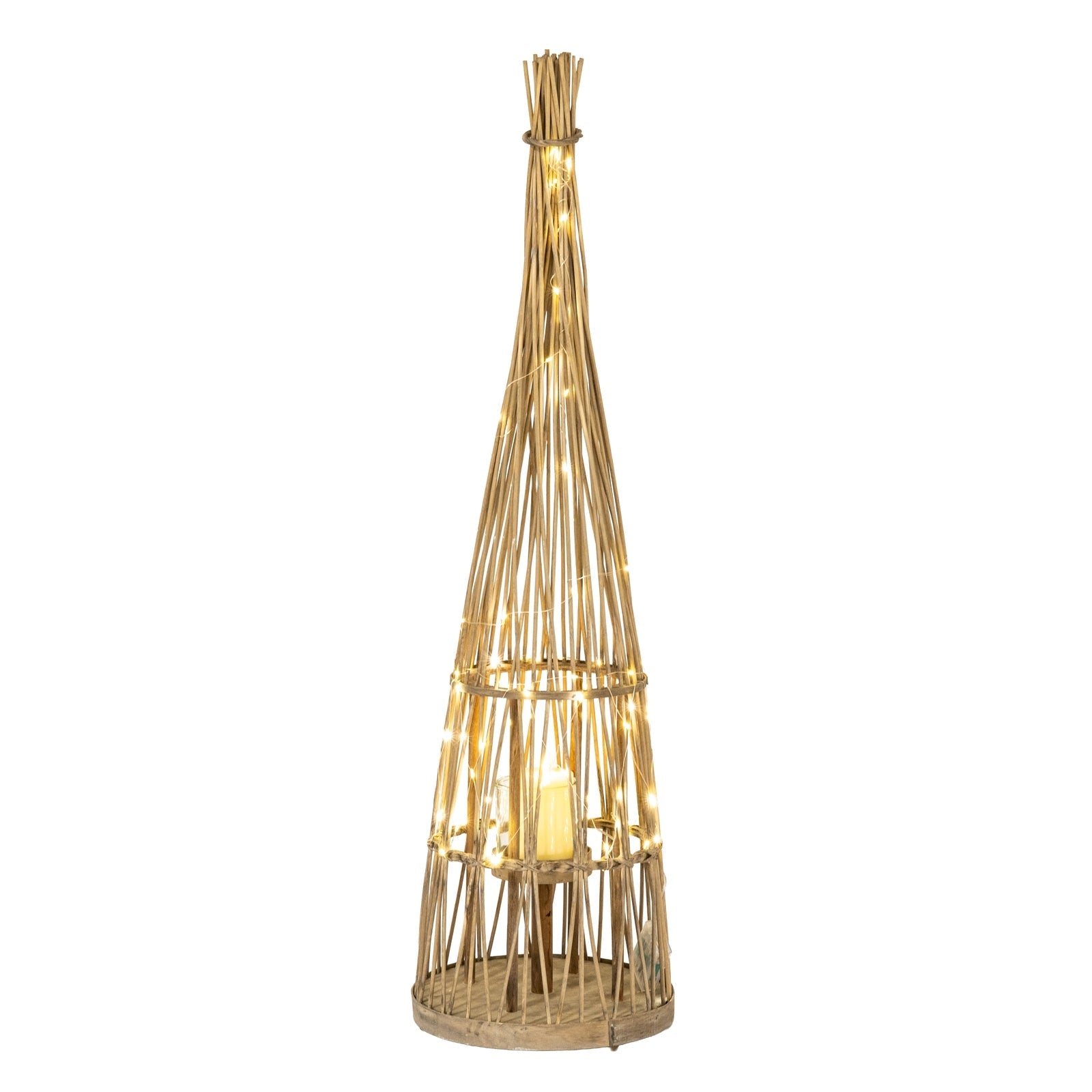 Small Conical Wicker Lantern With Glass Holder & LED Lights  Lighting > Candle Holders BlissVeranda