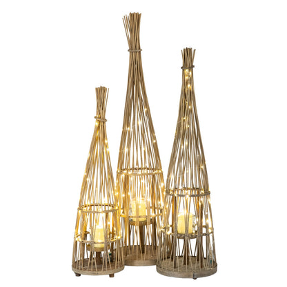 Small Conical Wicker Lantern With Glass Holder & LED Lights  Lighting > Candle Holders BlissVeranda
