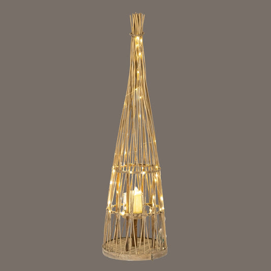 Small Conical Wicker Lantern With Glass Holder & LED Lights  Lighting > Candle Holders BlissVeranda