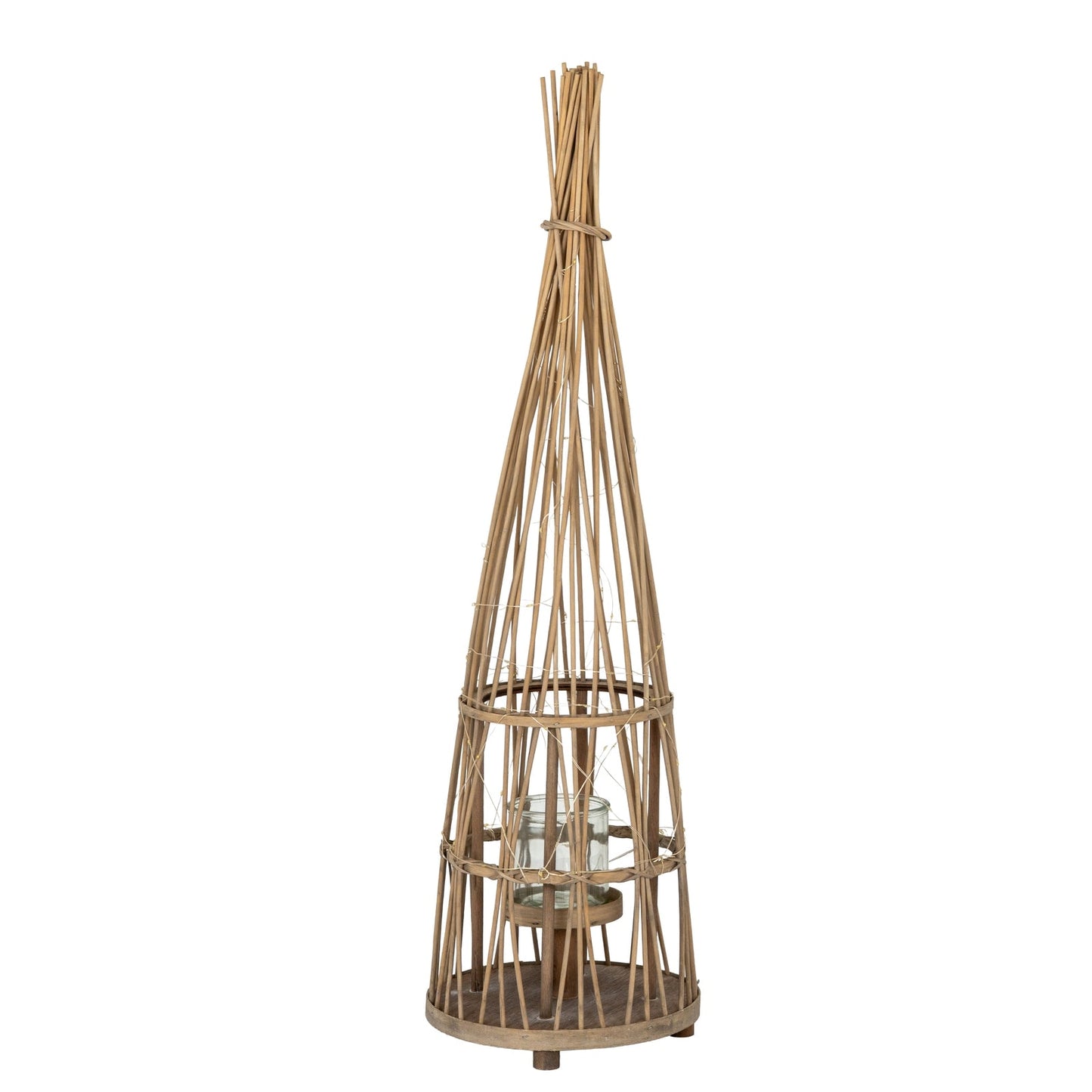 Small Conical Wicker Lantern With Glass Holder & LED Lights  Lighting > Candle Holders BlissVeranda