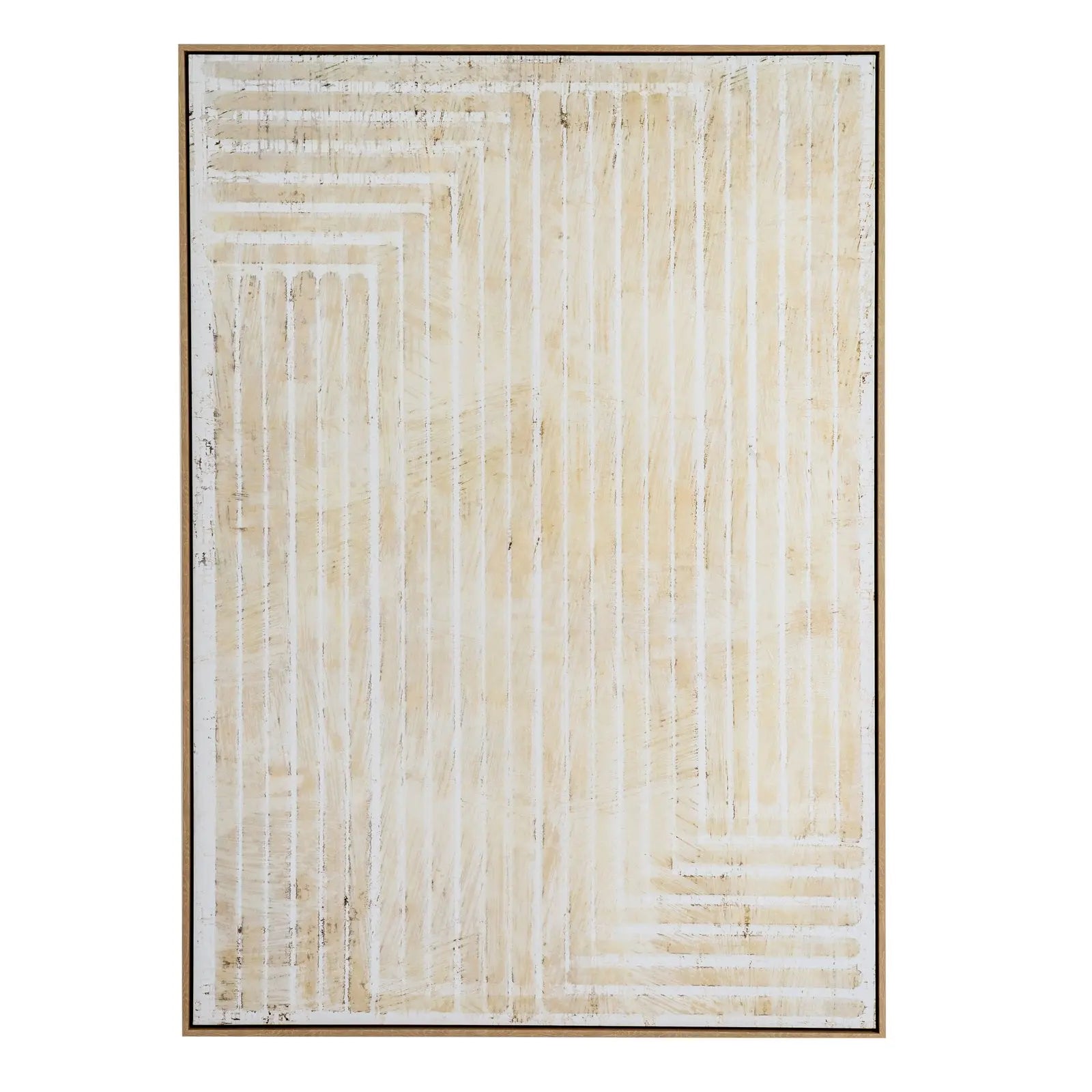 Textured beige wall art with geometric pattern on a white background