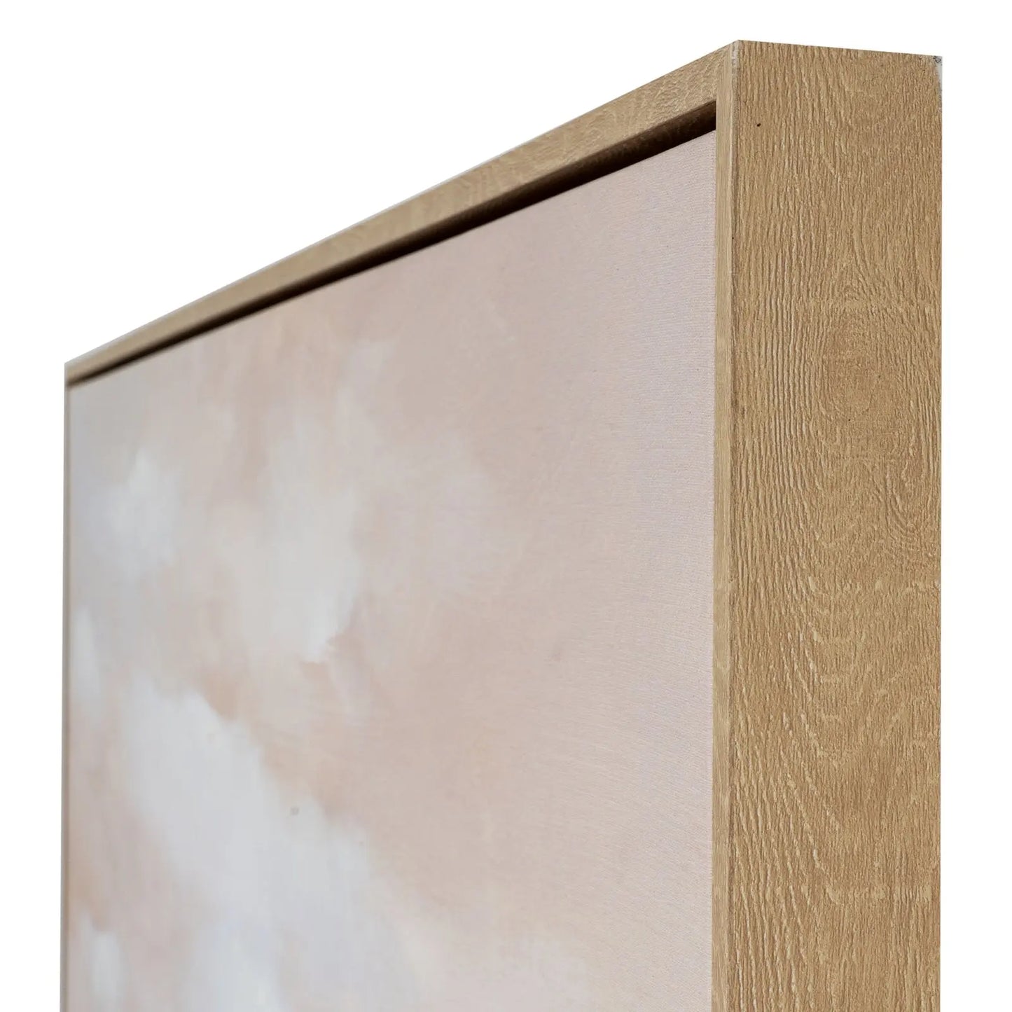 Wooden frame with a soft pink abstract painting inside