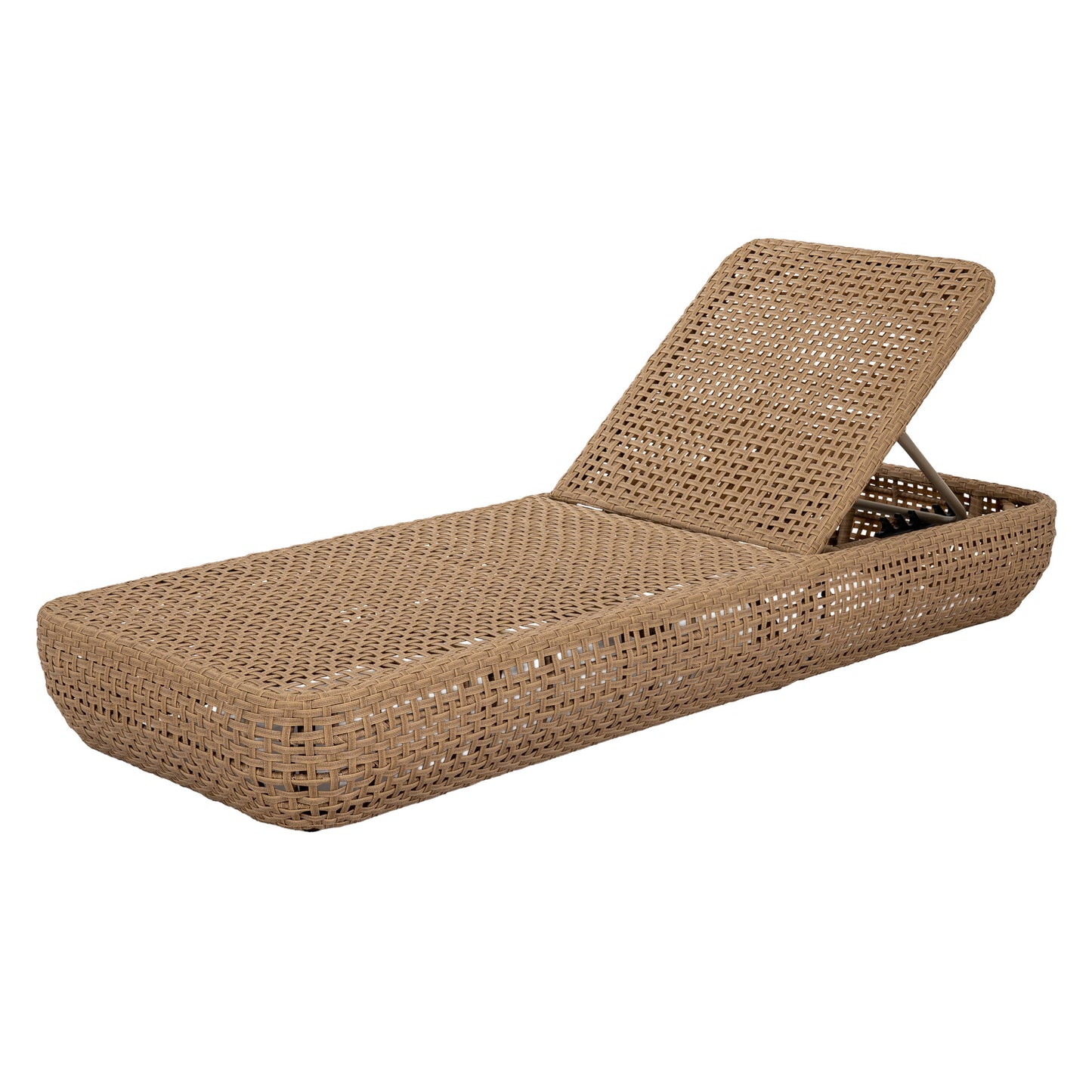Woven brown lounge chair on a white background