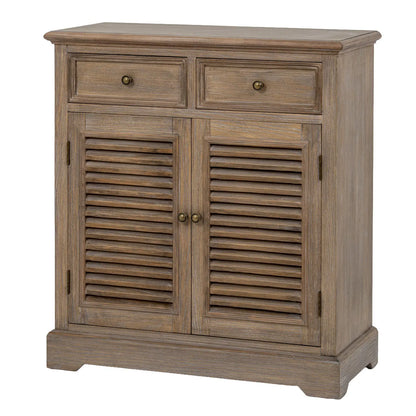 Wooden cabinet with two doors and two drawers on a white background