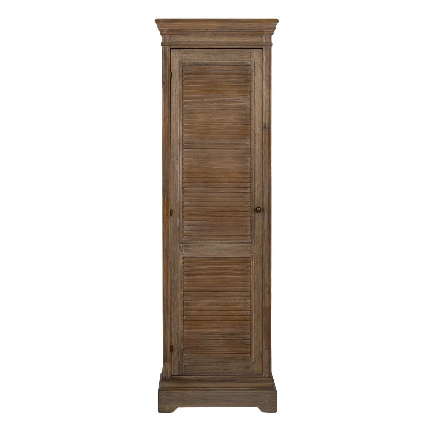 Wooden cabinet with a single door on a white background