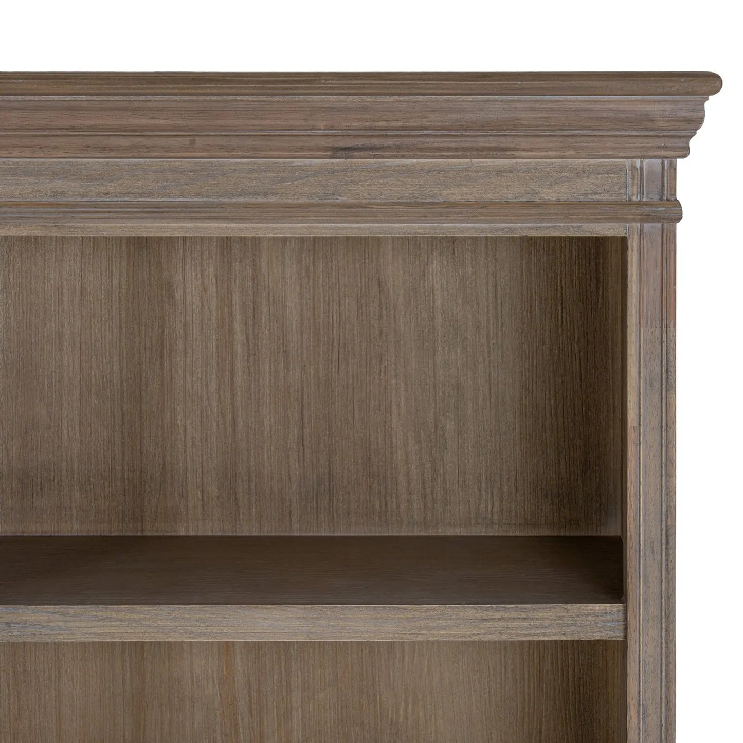 Wooden bookshelf with a single shelf on a white background