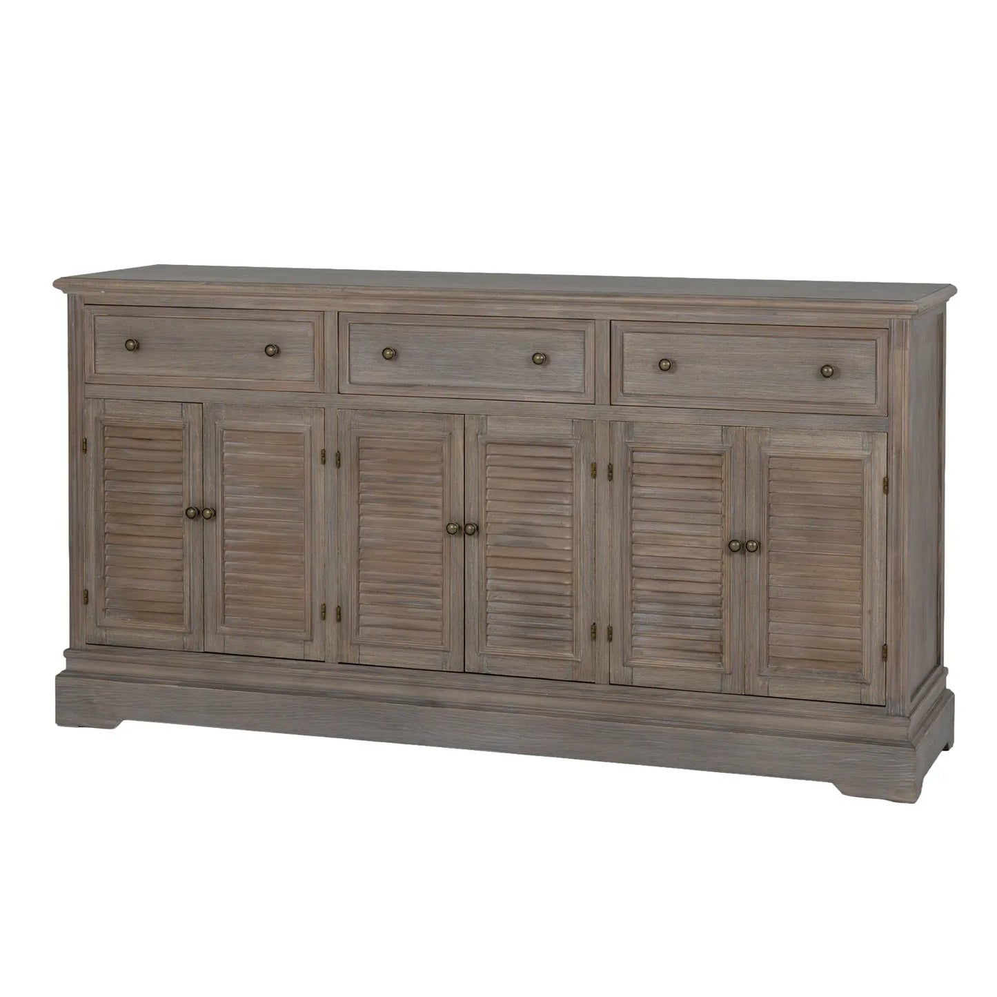 Wooden sideboard with shutters on a white background