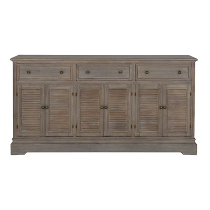 Wooden sideboard with shutters and drawers on a white background