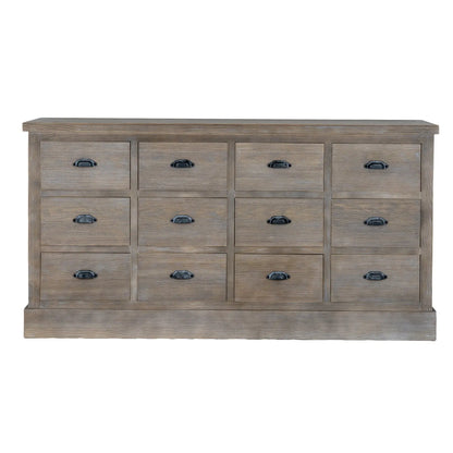 Wooden dresser with multiple drawers on a white background