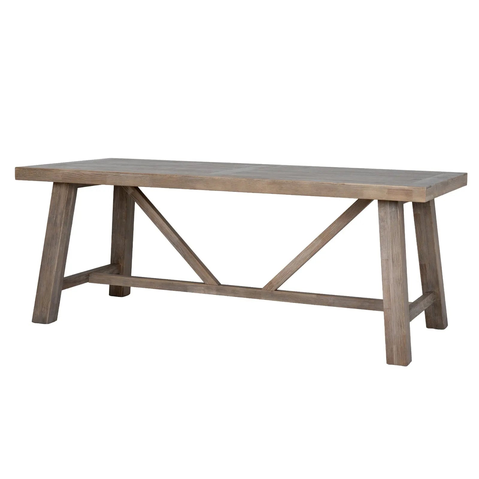 Wooden table with a rustic design on a white background