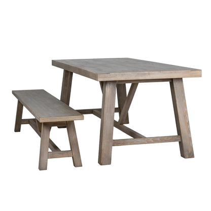 Wooden table and bench set on a white background
