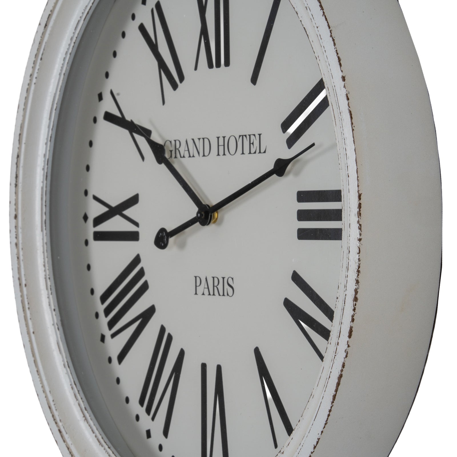Round wall clock with 'Grand Hotel Paris' text on a white background