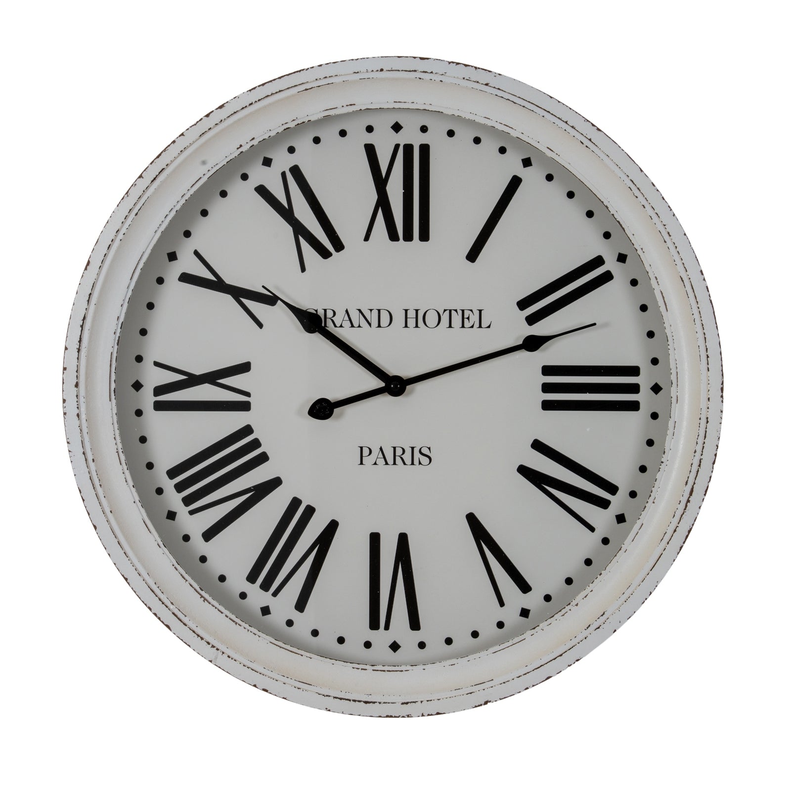 Round wall clock with Roman numeral markings on a white background