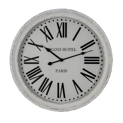 Round wall clock with Roman numeral markings on a white background