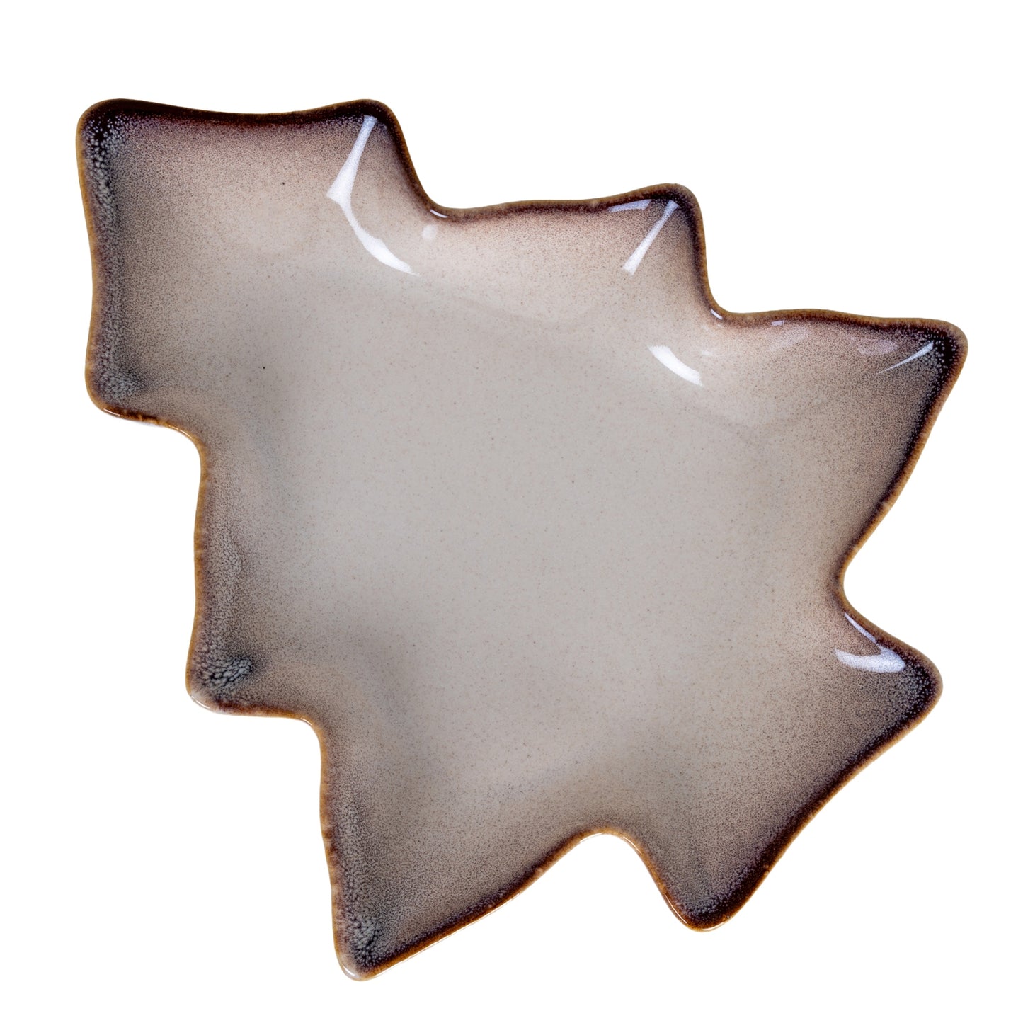 Decorative ceramic leaf-shaped plate on a white background