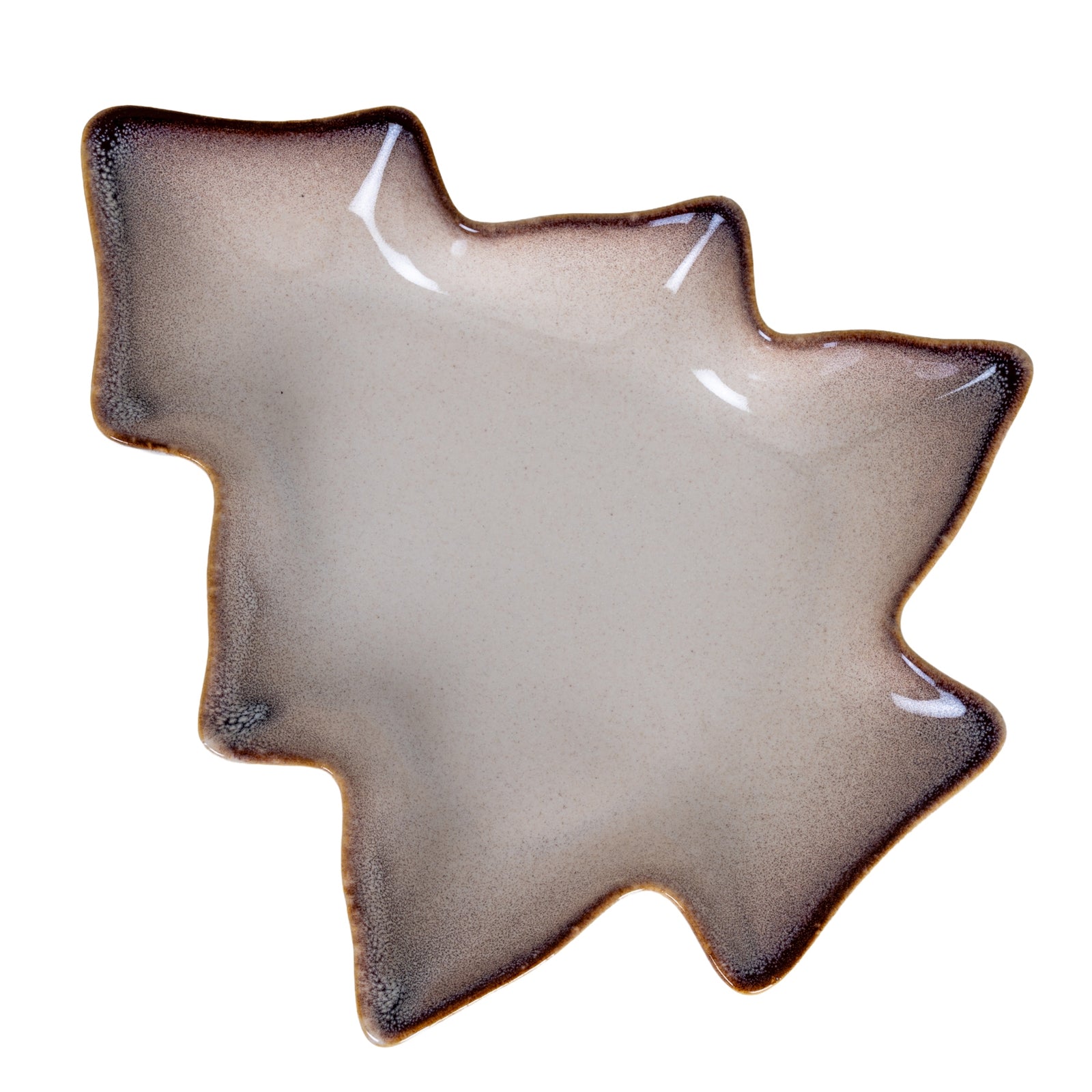 Decorative ceramic leaf-shaped plate on a white background