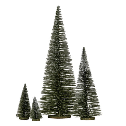 Set of four metallic silver Christmas trees on a white background