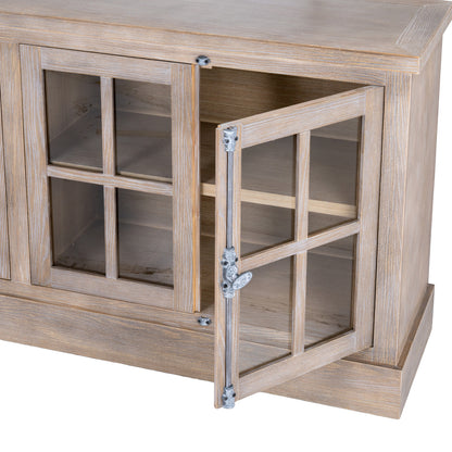 Wooden cabinet with glass doors on a white background