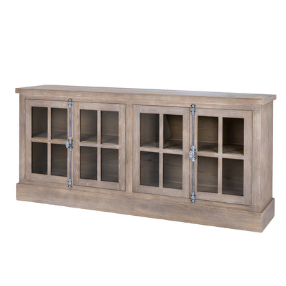Wooden cabinet with glass doors on a white background