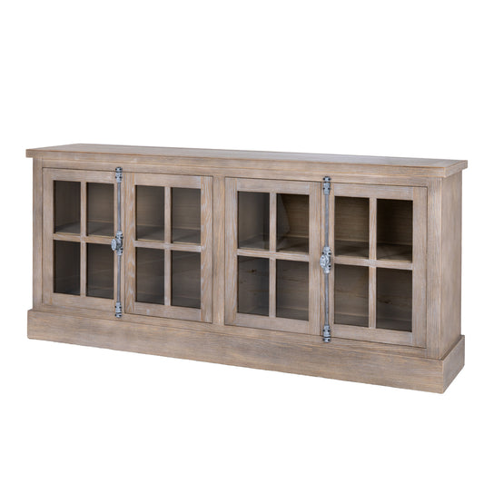 Wooden cabinet with glass doors on a white background