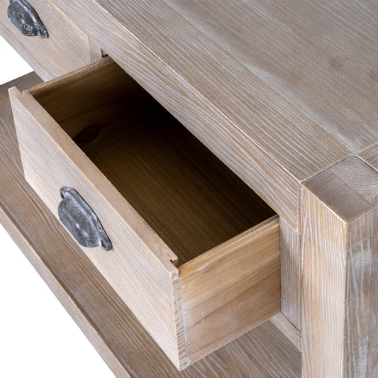 Wooden drawer with metal handle on a white background