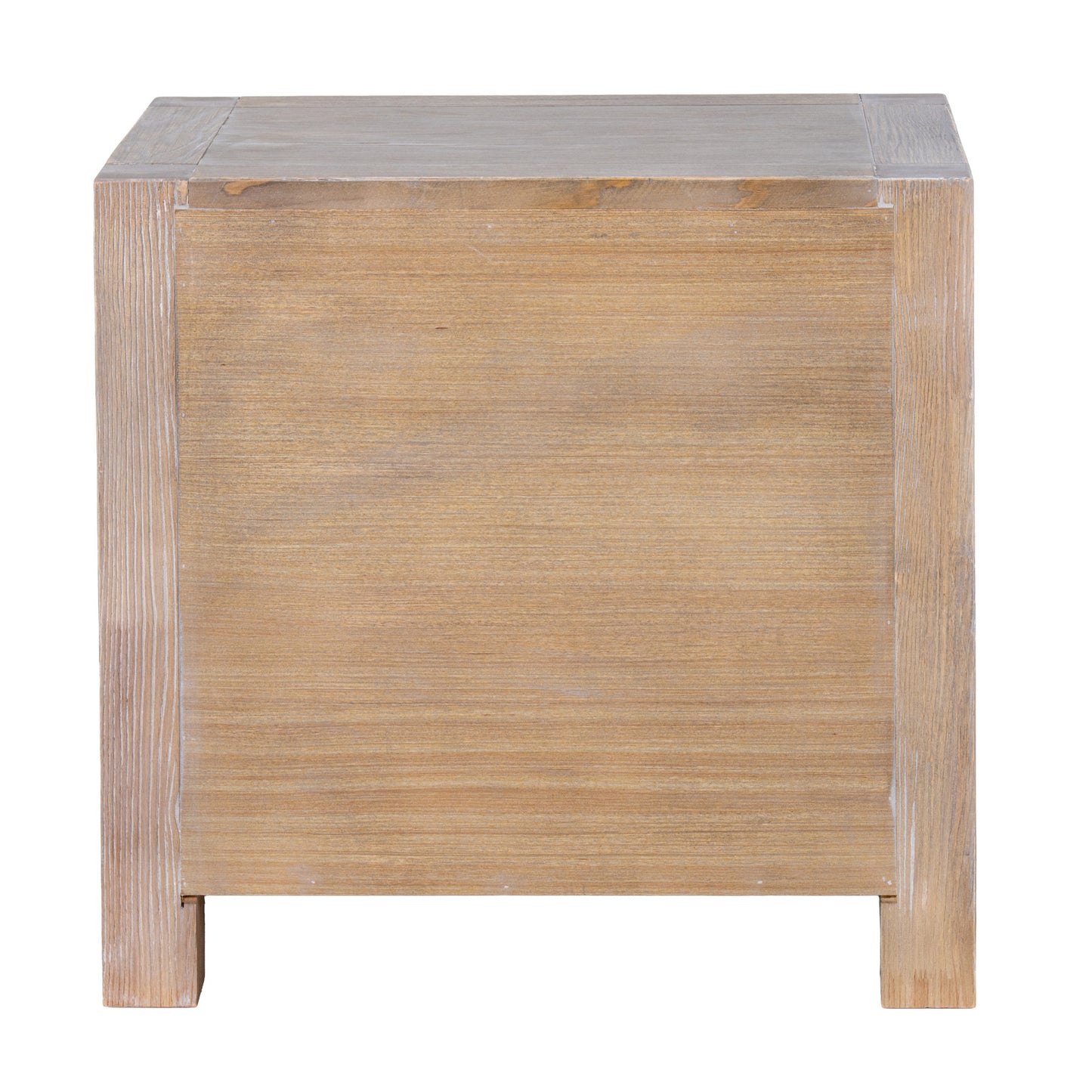 Wooden side table with metal top on a white background