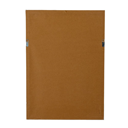 The back of a rectangular picture frame or display board, made of textured brown cardboard with two metal hanging clips, shown against a plain white background.