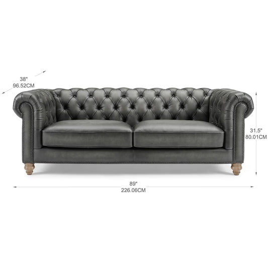 Allington 3 Seater Grey Leather Chesterfield Sofa