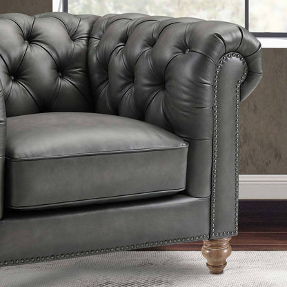 Allington Grey Leather Chesterfield Armchair