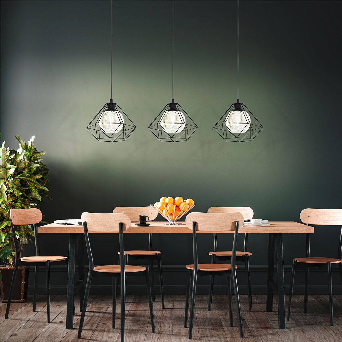 Eglo Vernham 3 Light Black Geometric Steel Pendant