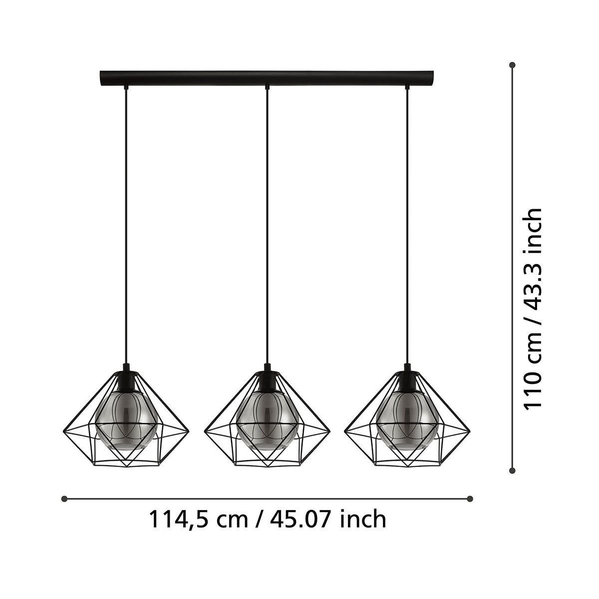 Eglo Vernham 3 Light Black Geometric Steel Pendant