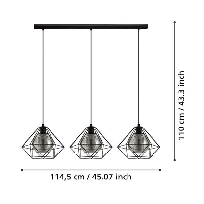 Eglo Vernham 3 Light Black Geometric Steel Pendant