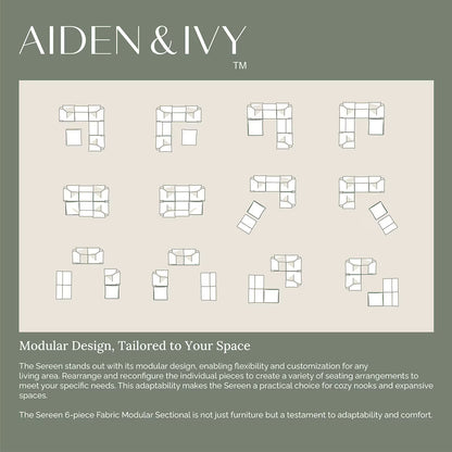 Luxurious Aiden & Ivy Beige 6-Piece Modular Sofa Set for Stylish Living Spaces