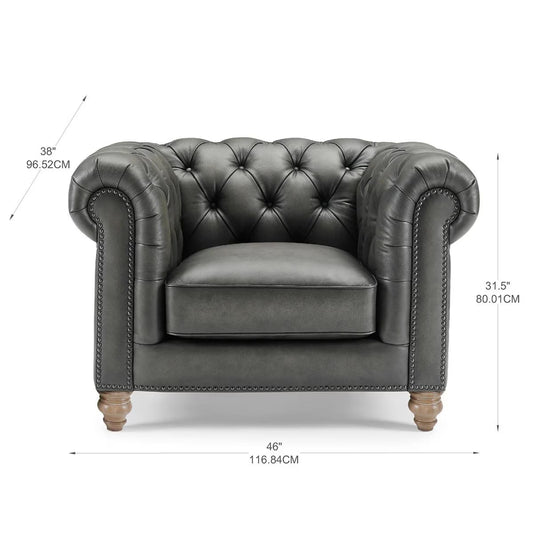 Allington Grey Leather Chesterfield Armchair