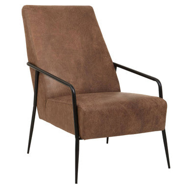Hoxton Brown Leather Chair With Tapered Back.