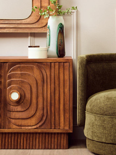 Sangar Two Door Mango Wood Carved Design Sideboard