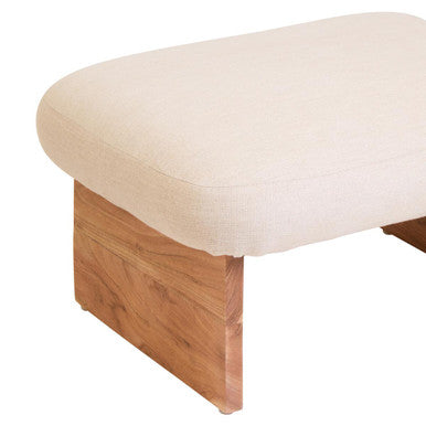 Parova Linen Texture Footstool With Wood Base